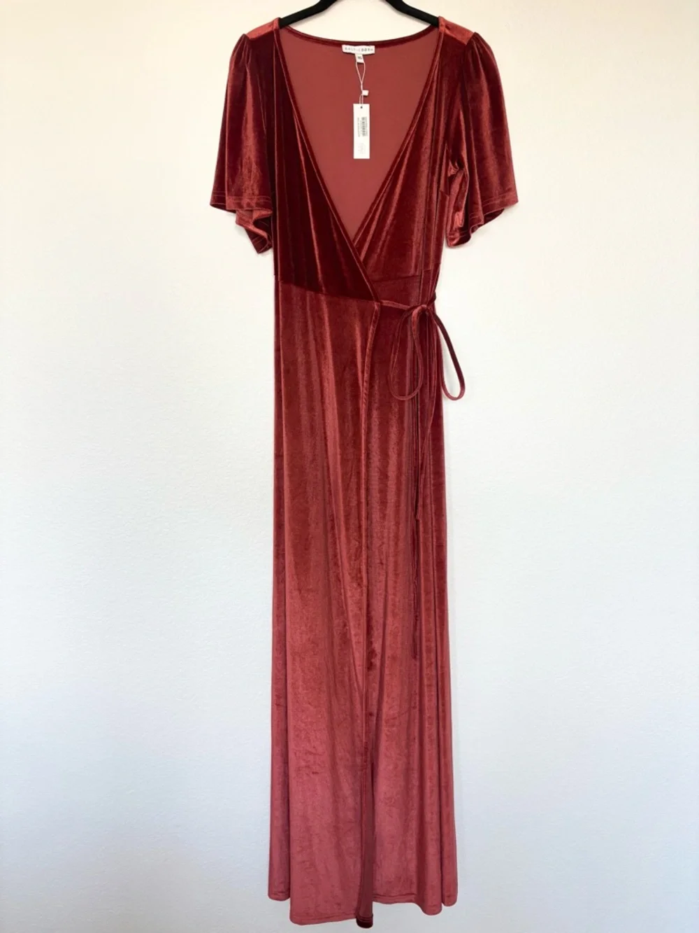 NWT Baltic Born Meghan Terracotta Velvet Maxi Dress Wrap XS Wedding Guest Dress